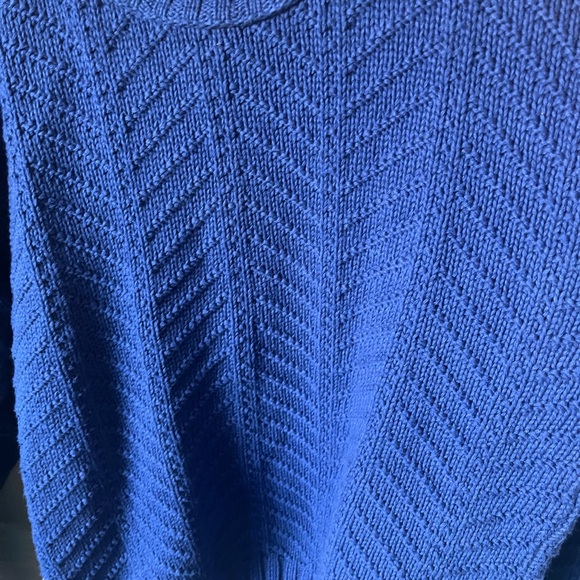 Vintage LL Bean Blue Herringbone Cotton Sweater Made in USA 70s 80s S Small - Picture 3 of 6